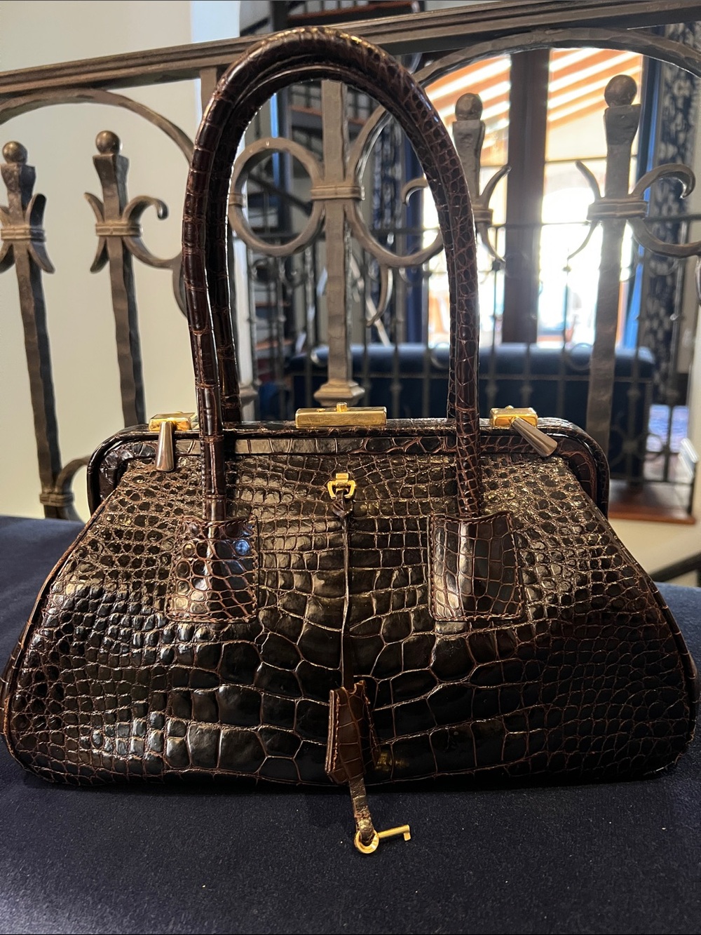Vintage crocodile handbag chocolate brown